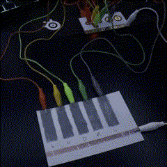 The second circuit is a little piano like circuit, with some strips of graphite drawn onto paper for connection points to the makey makey and copper tape to act as the ground, this is a simple circuit that was used to see how the two materials would work together.