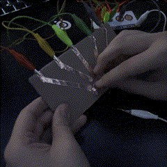 The eighth circuit is a dial circuit, this uses a dial to activate the makey makey buttons, the dial is where the ground is connected, and the connection points are lines of copper tape, copper tape is used for the dial as well as a small line of conductive thread for flexibility allowing the dial to turn.