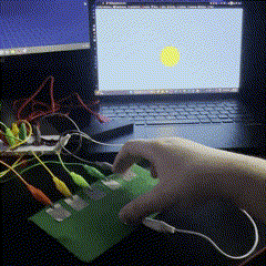 This is the fourth circuit with the visuals of the second p5 sketch being displayed on the screen.