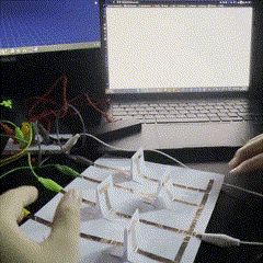 This is the tenth circuit with the visuals of the seventh p5 sketch being displayed on the screen.