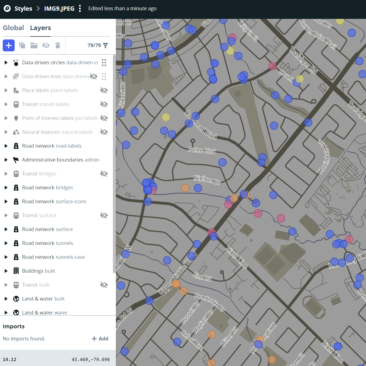 This is the coyote data with the colors changed to differentiate the sightings, approaches, and encounters
