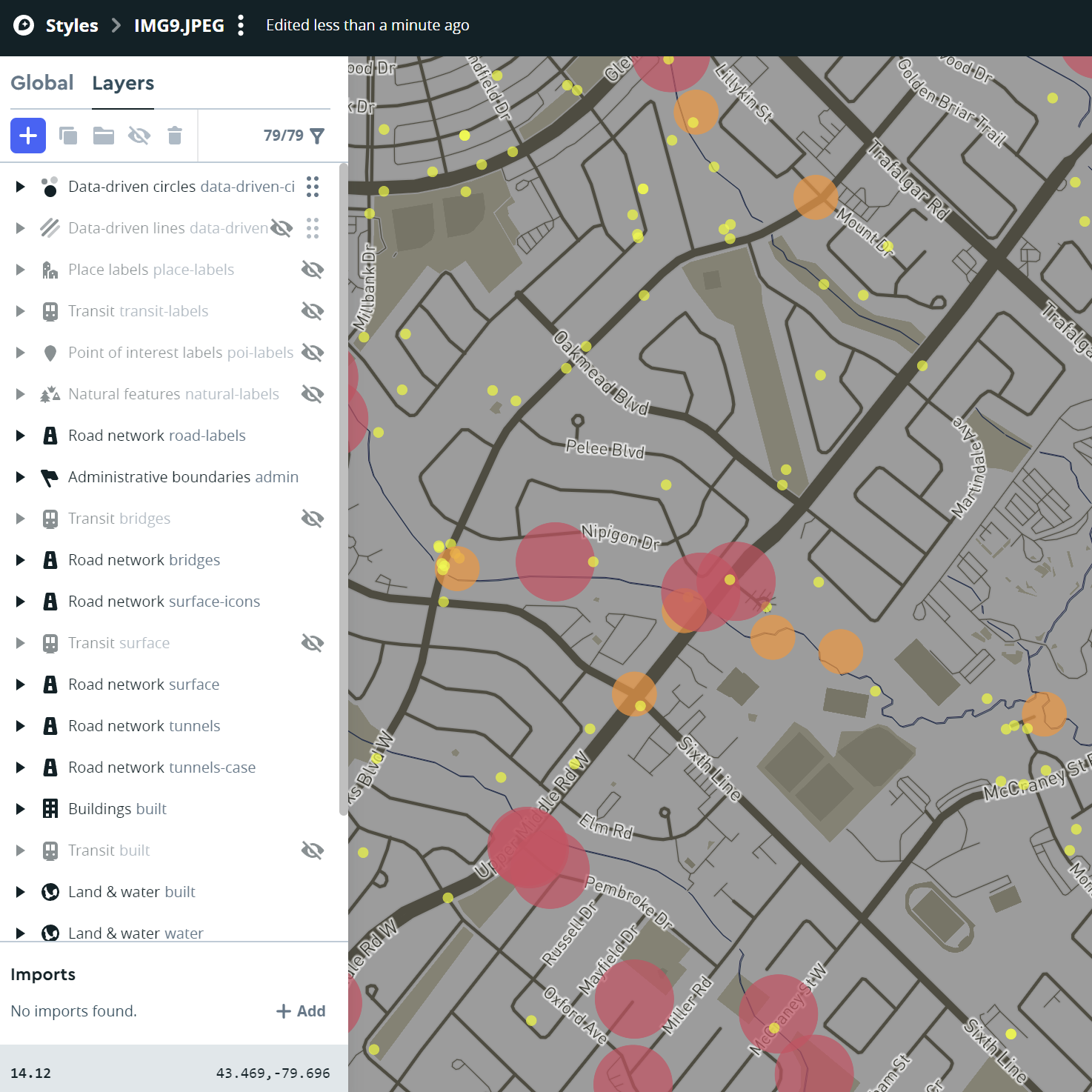 This is the coyote data with a change in size to the data driven circles to make a difference in importance of data with encounters being the largest